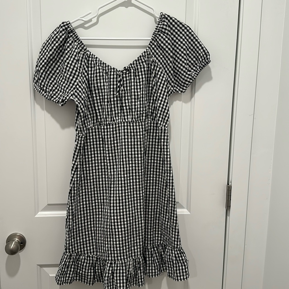 Girls Black and White Gingham Dress